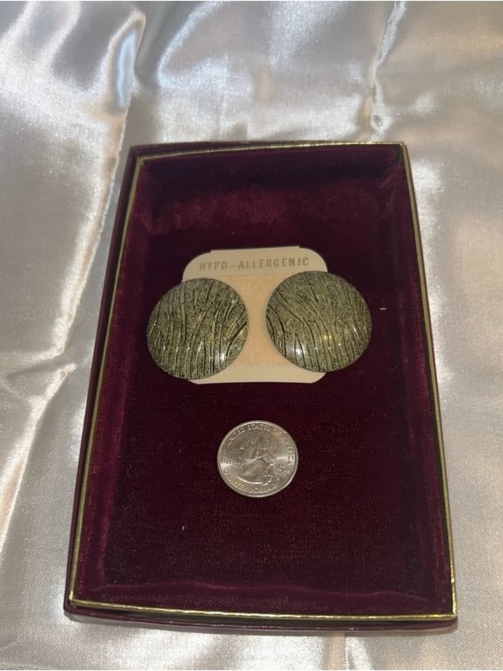 Hypo-Allergenic Olive Green Textured Round Clip-On Earrings